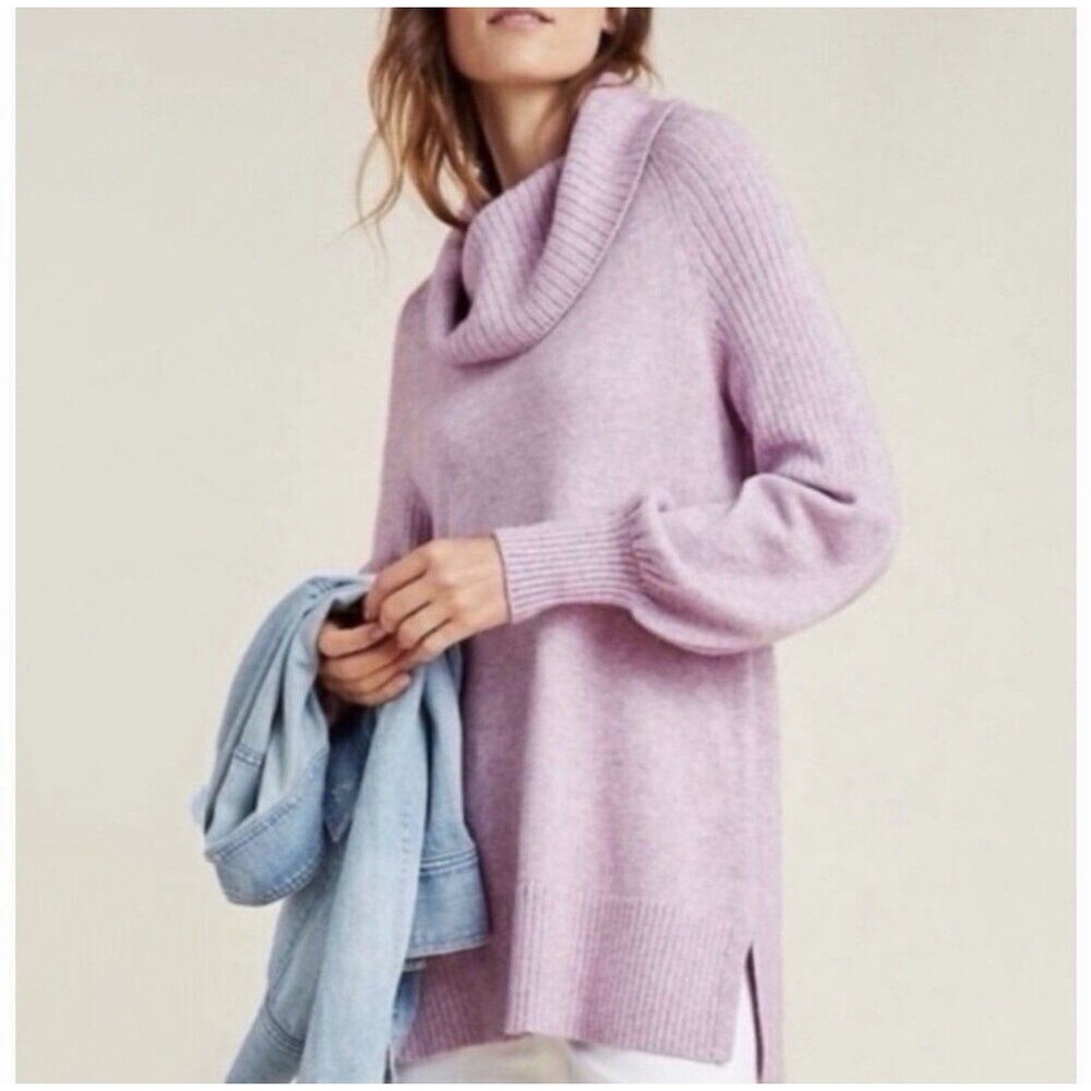 Anthropologie Paloma Cowl Neck Tunic Sweater Bishop Sleeve Lilac Purple M